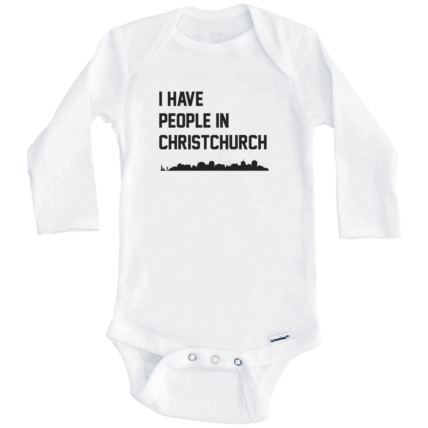 I Have People In Christchurch New Zealand Skyline Baby Bodysuit (Long Sleeves)