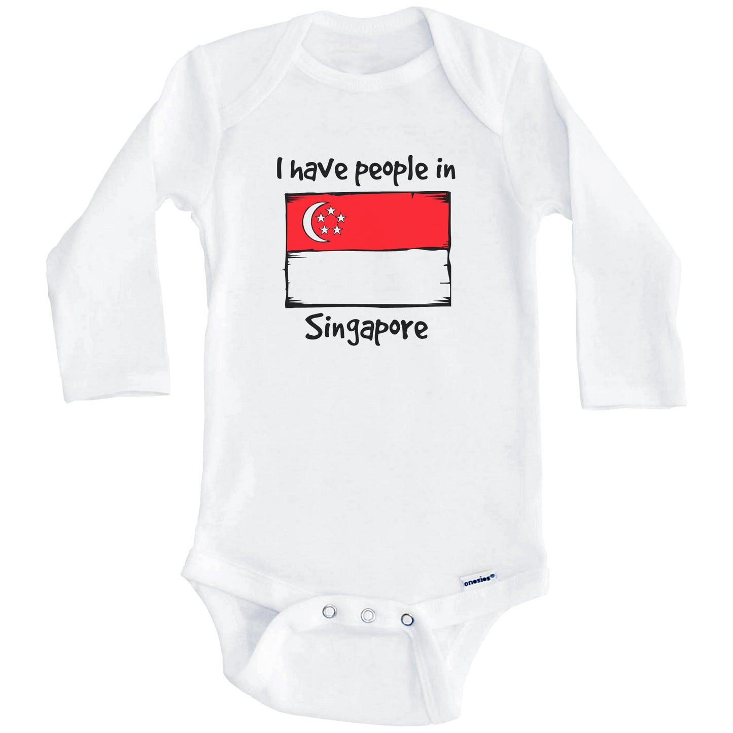 I Have People In Singapore Singaporean Flag Baby Bodysuit (Long Sleeves)