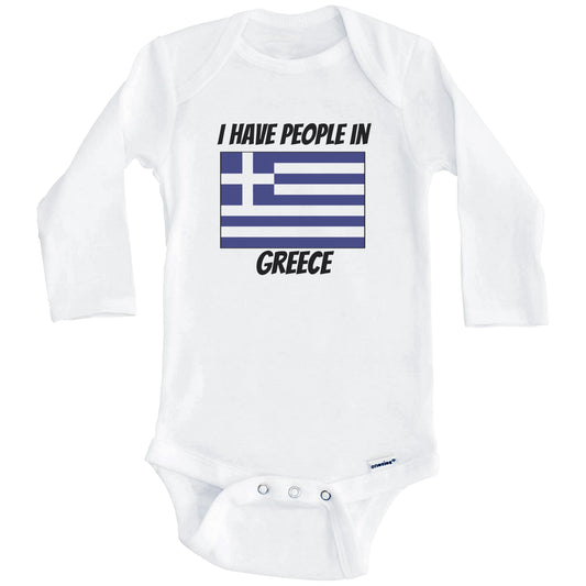 Greek Flag I Have People In Greece Baby Bodysuit (Long Sleeves)