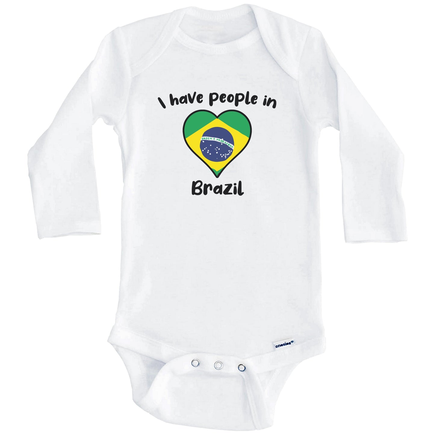 Brazilian Flag Heart I Have People In Brazil Baby Bodysuit (Long Sleeves)