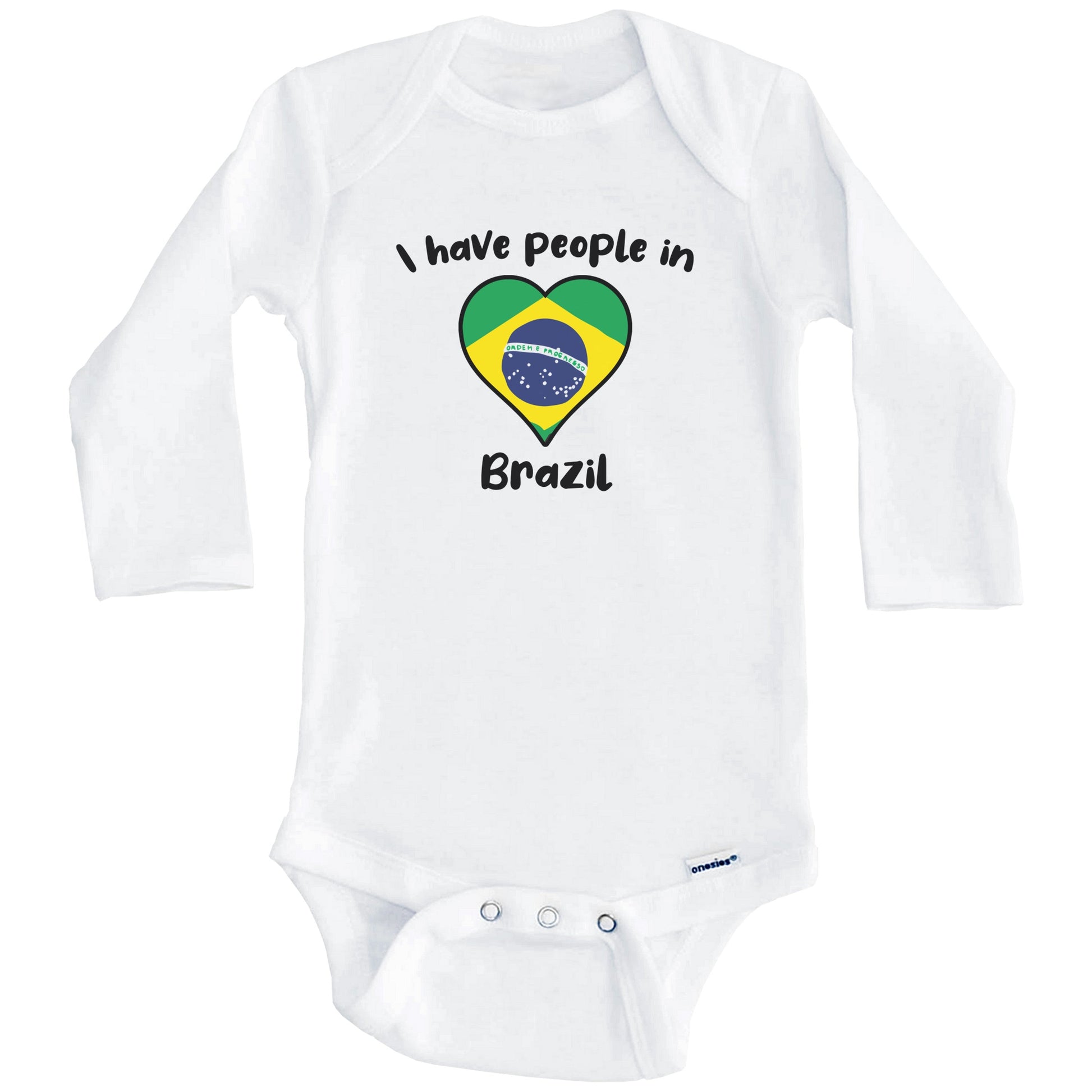 Brazilian Flag Heart I Have People In Brazil Baby Bodysuit (Long Sleeves)