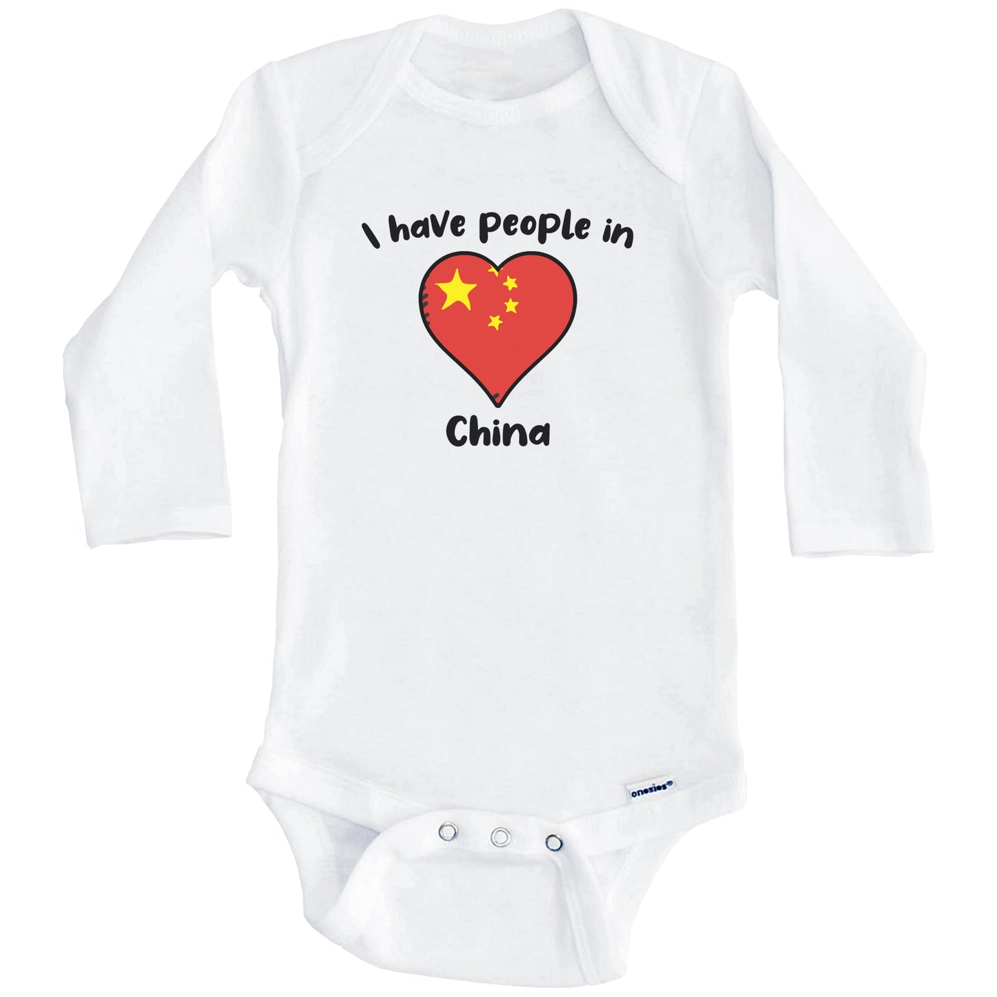 Chinese Flag Heart I Have People In China Baby Bodysuit (Long Sleeves)