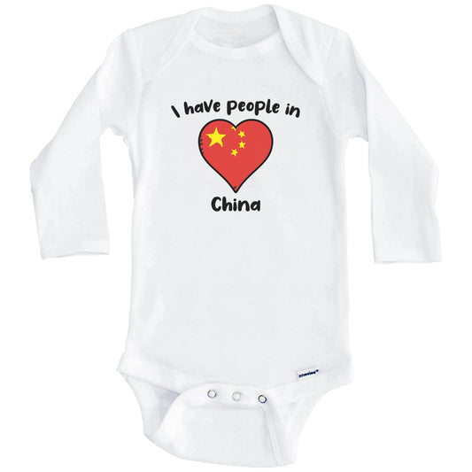 Chinese Flag Heart I Have People In China Baby Bodysuit (Long Sleeves)