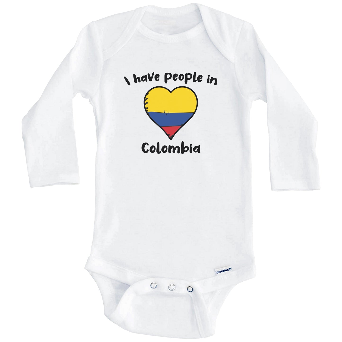 Colombian Flag Heart I Have People In Colombia Baby Bodysuit (Long Sleeves)