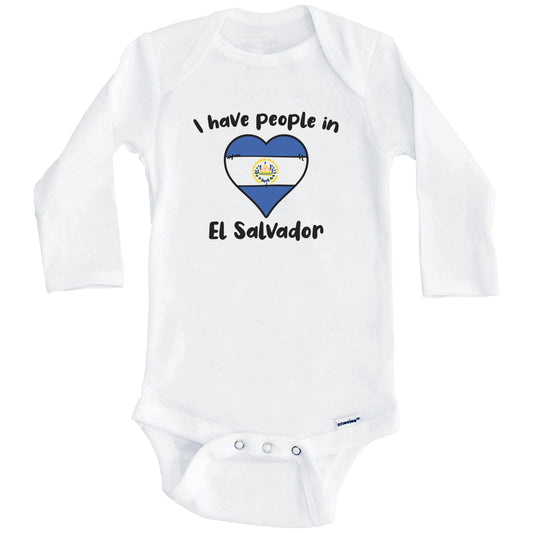 Salvadoran Flag Heart I Have People In El Salvador Baby Bodysuit (Long Sleeves)