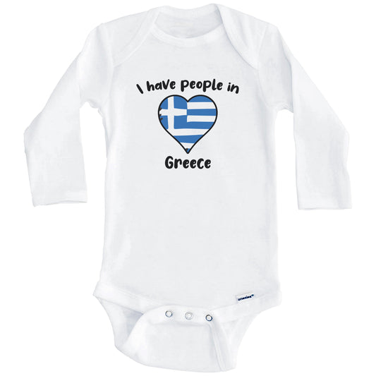 Greek Flag Heart I Have People In Greece Baby Bodysuit (Long Sleeves)