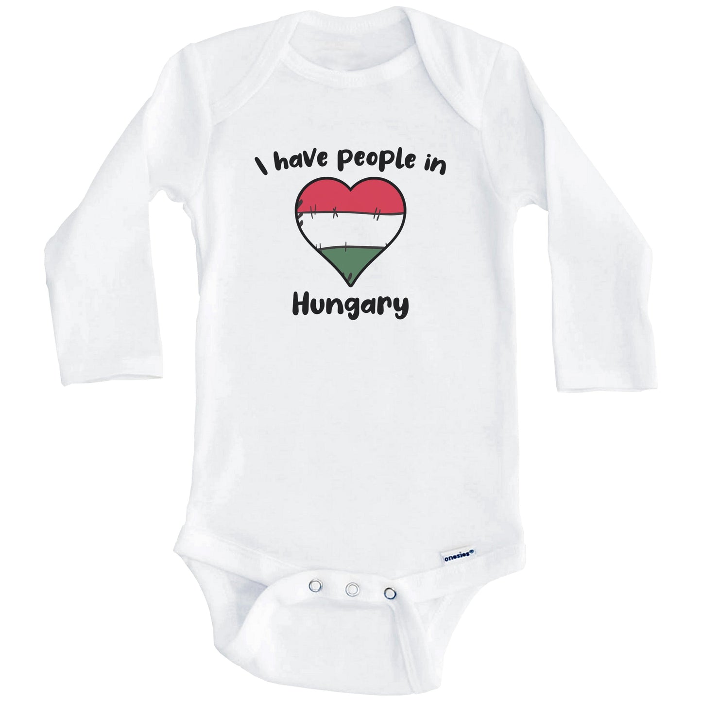 Hungarian Flag Heart I Have People In Hungary Baby Bodysuit (Long Sleeves)