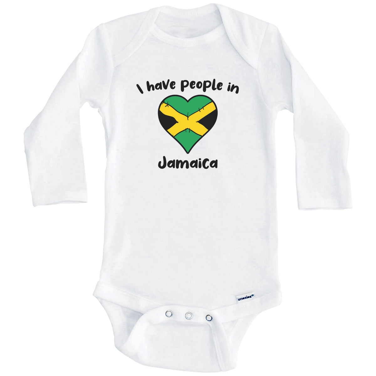 Jamaican Flag Heart I Have People In Jamaica Baby Bodysuit (Long Sleeves)
