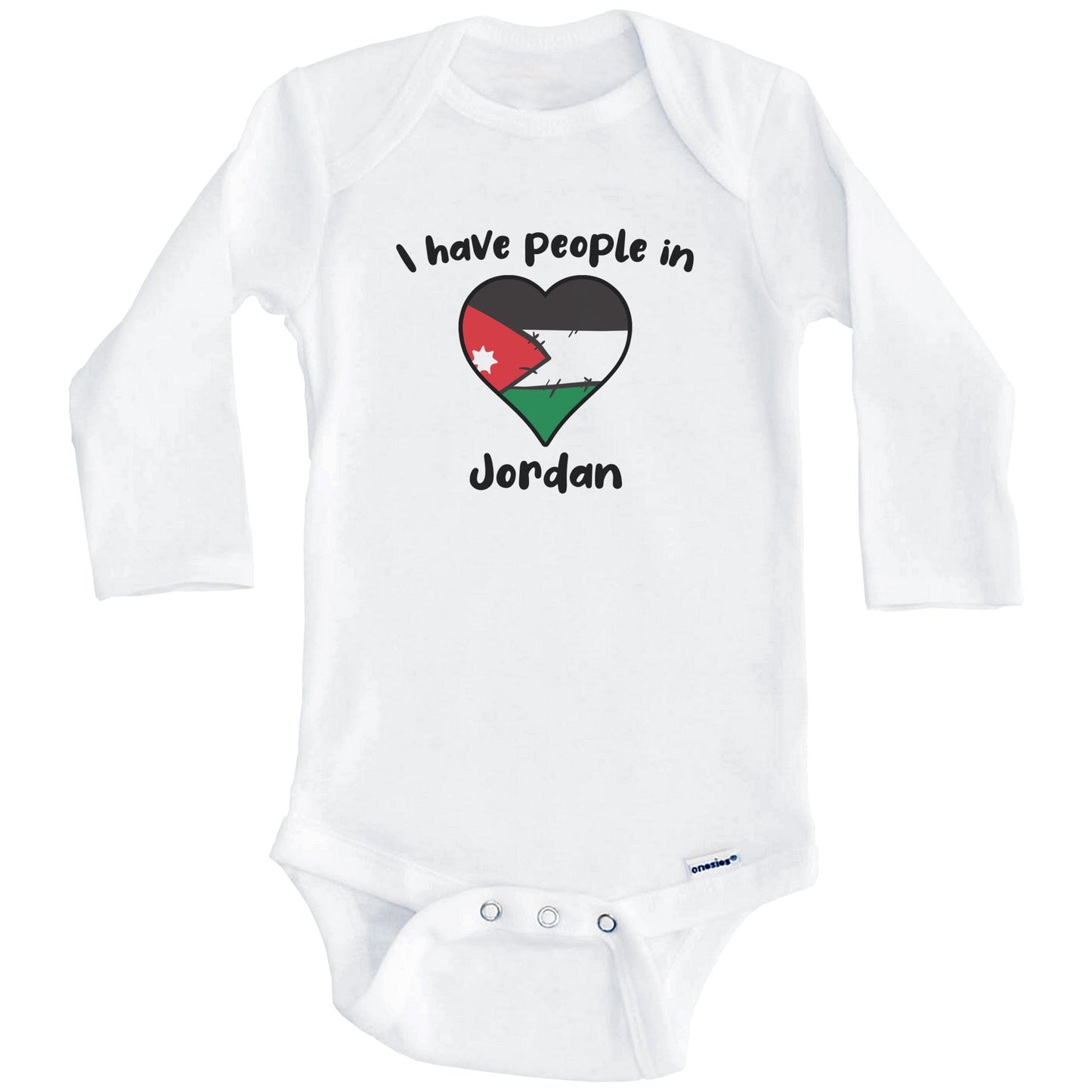 Jordanian Flag Heart I Have People In Jordan Baby Bodysuit (Long Sleeves)