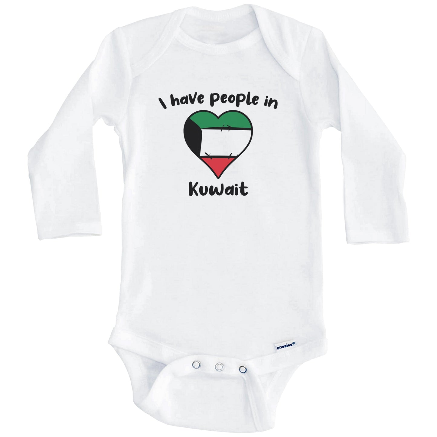 Kuwaiti Flag Heart I Have People In Kuwait Baby Bodysuit (Long Sleeves)