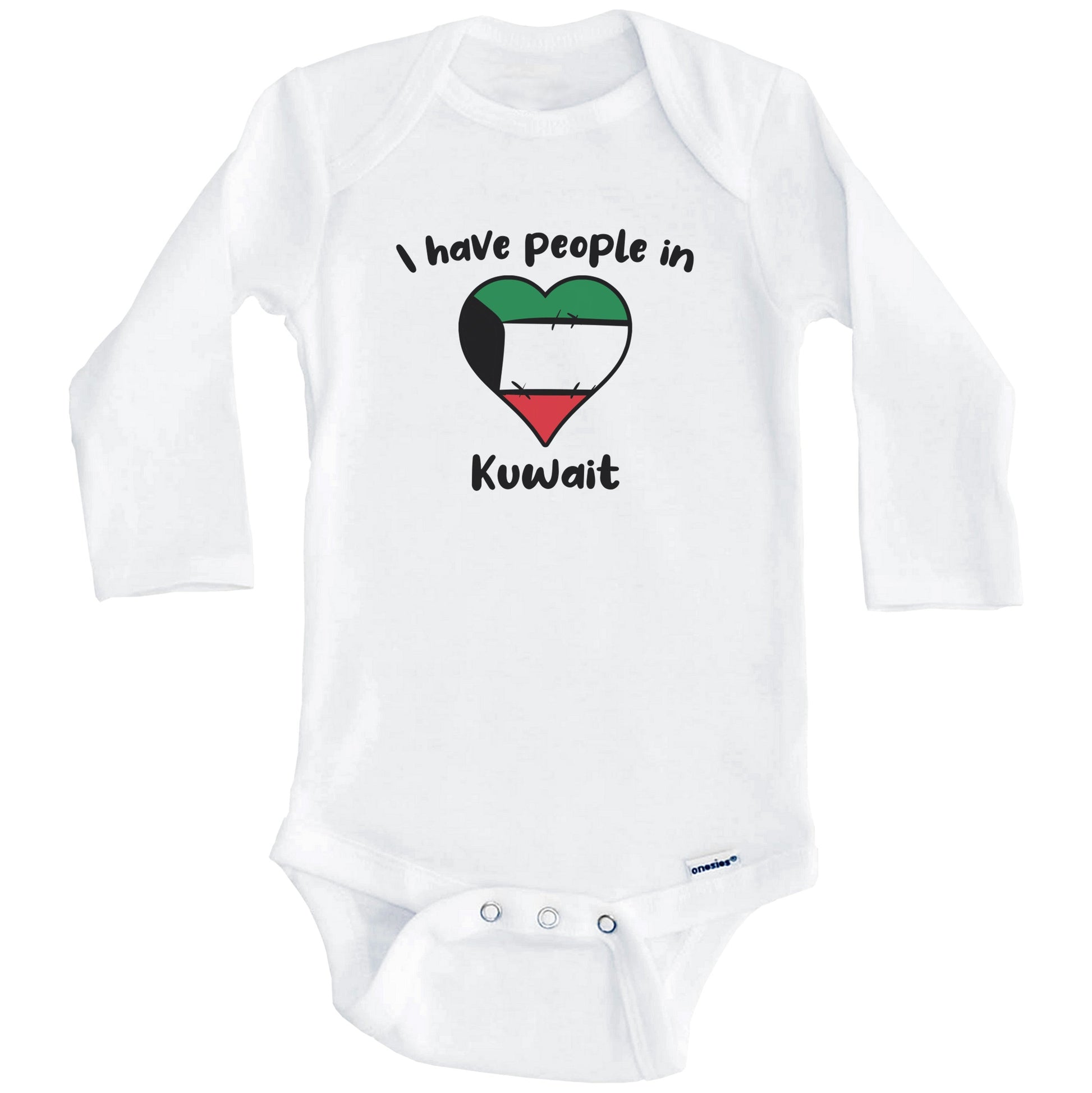 Kuwaiti Flag Heart I Have People In Kuwait Baby Bodysuit (Long Sleeves)