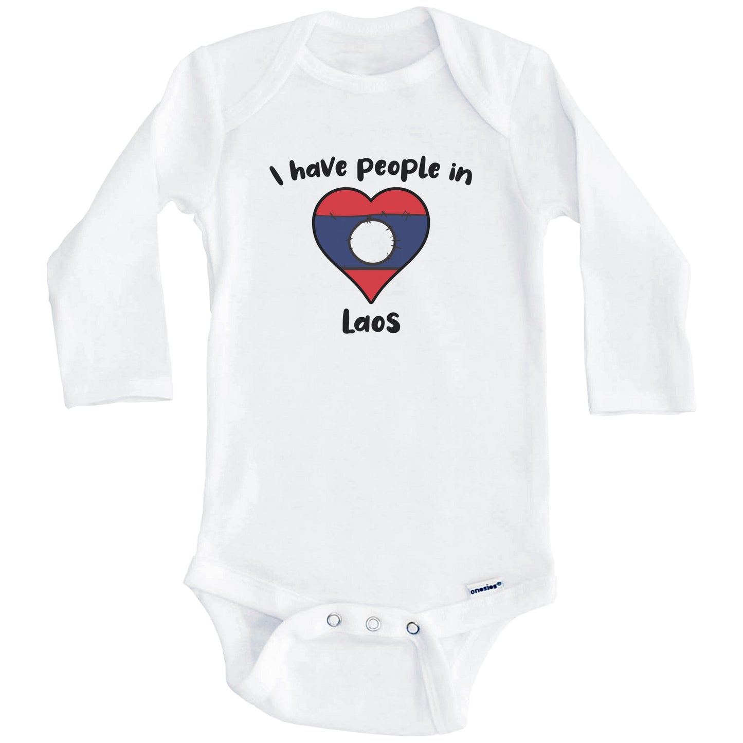 Laotian Flag Heart I Have People In Laos Baby Bodysuit (Long Sleeves)
