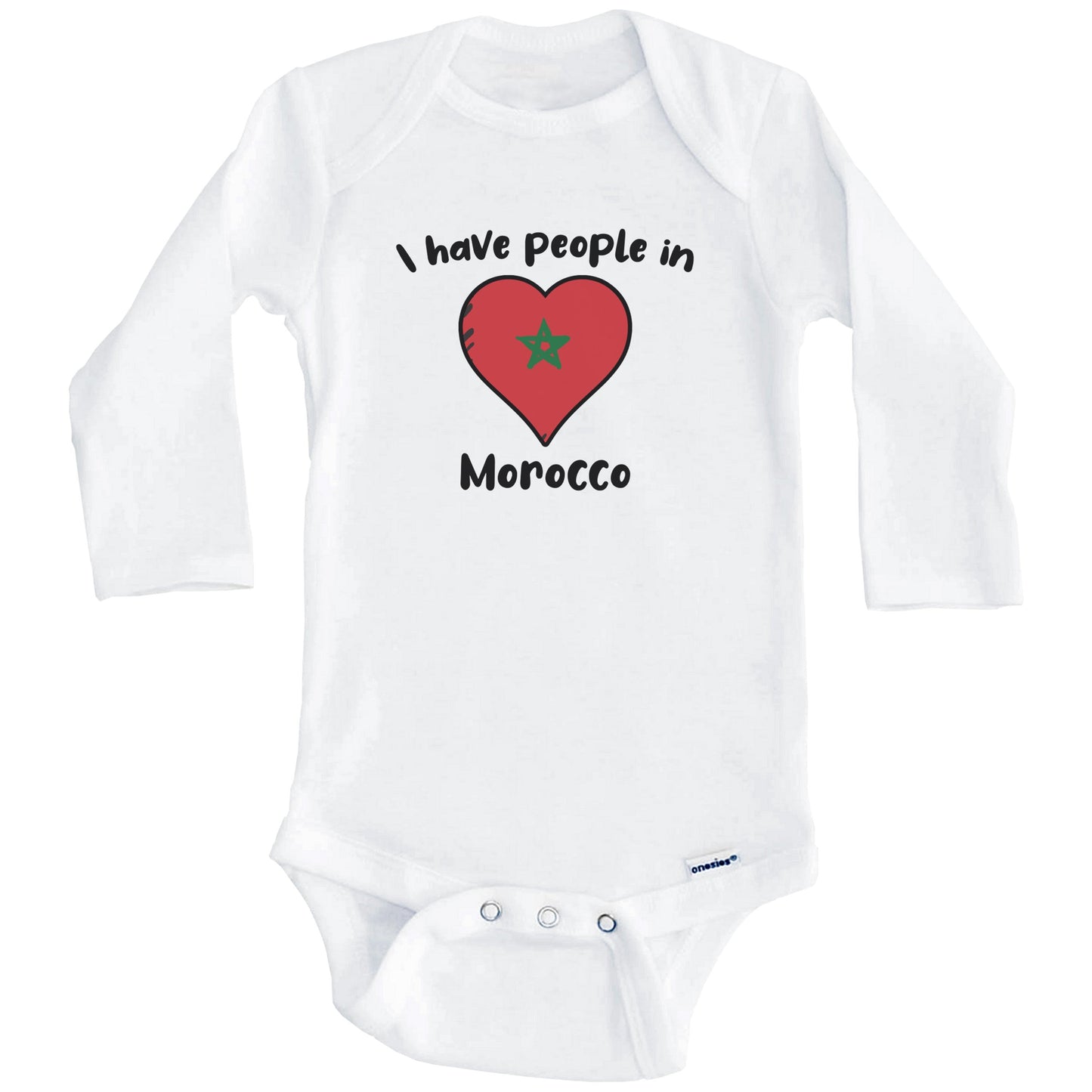 Moroccan Flag Heart I Have People In Morocco Baby Bodysuit (Long Sleeves)