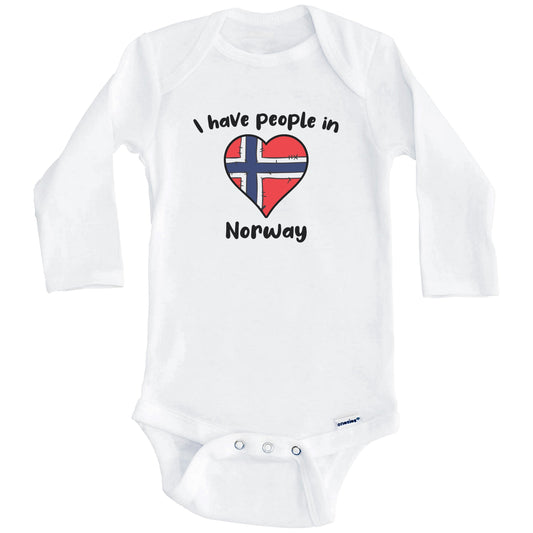 Norwegian Flag Heart I Have People In Norway Baby Bodysuit (Long Sleeves)