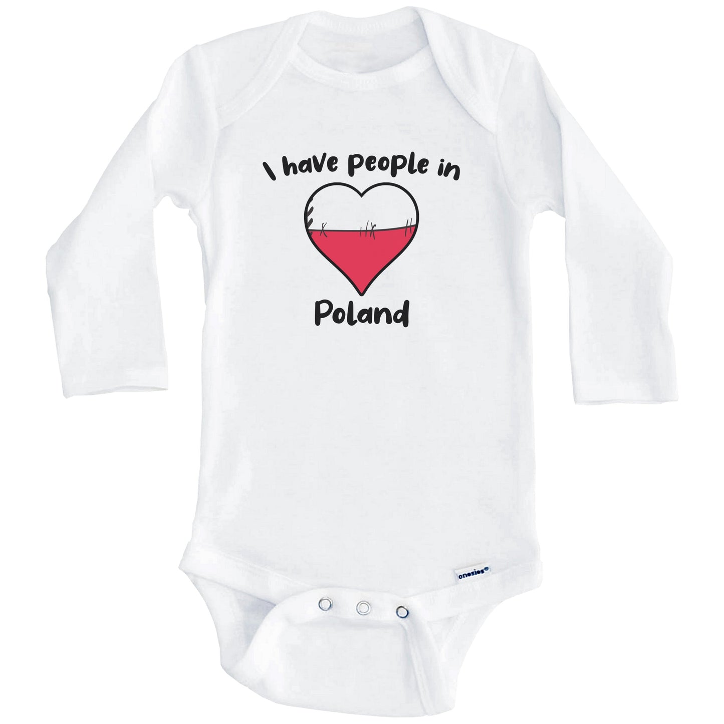 Polish Flag Heart I Have People In Poland Baby Bodysuit (Long Sleeves)
