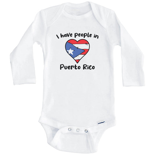 Puerto Rican Flag Heart I Have People In Puerto Rico Baby Bodysuit (Long Sleeves)