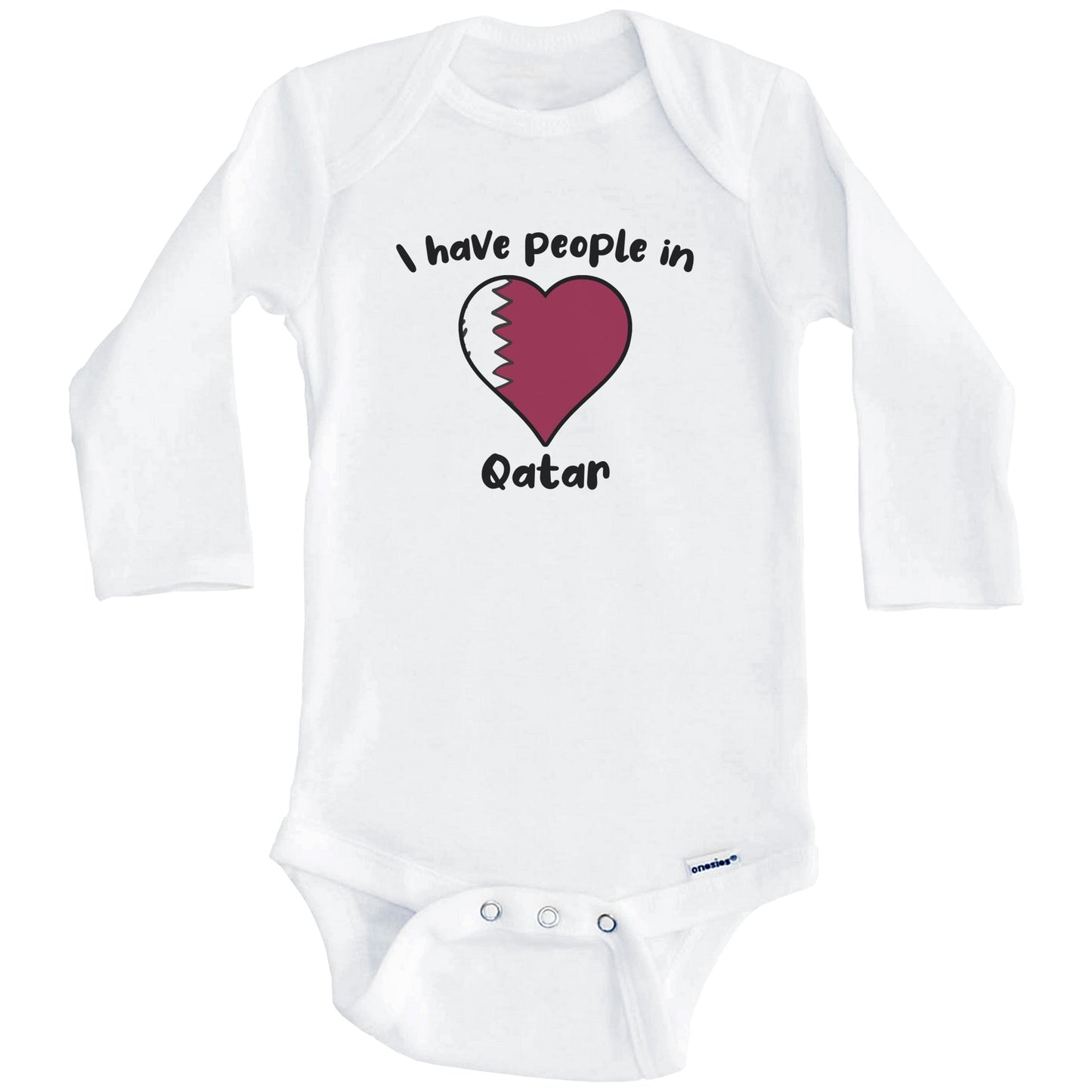 Qatari Flag Heart I Have People In Qatar Baby Bodysuit (Long Sleeves)