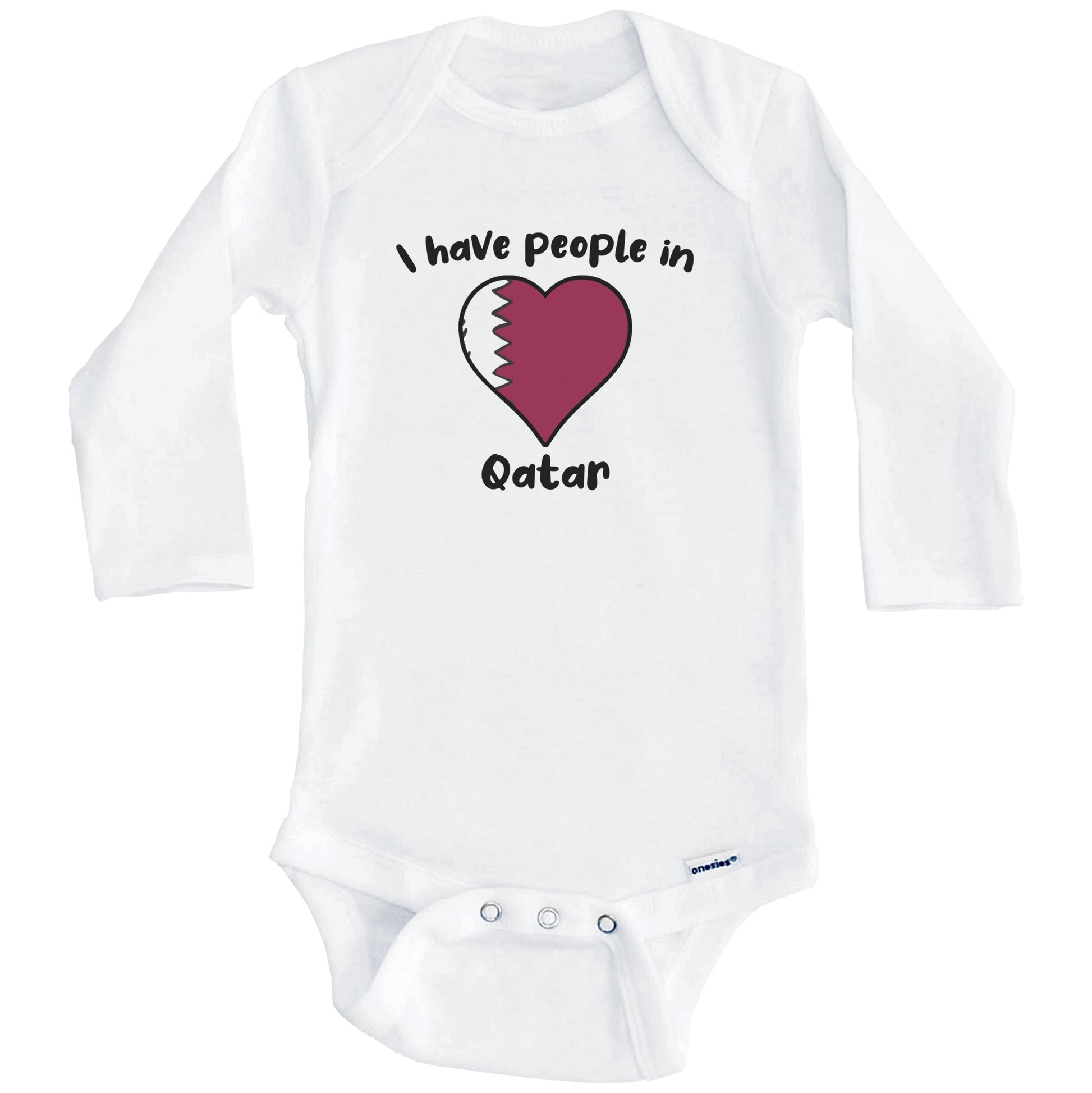 Qatari Flag Heart I Have People In Qatar Baby Bodysuit (Long Sleeves)