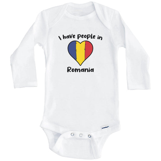 Romanian Flag Heart I Have People In Romania Baby Bodysuit (Long Sleeves)