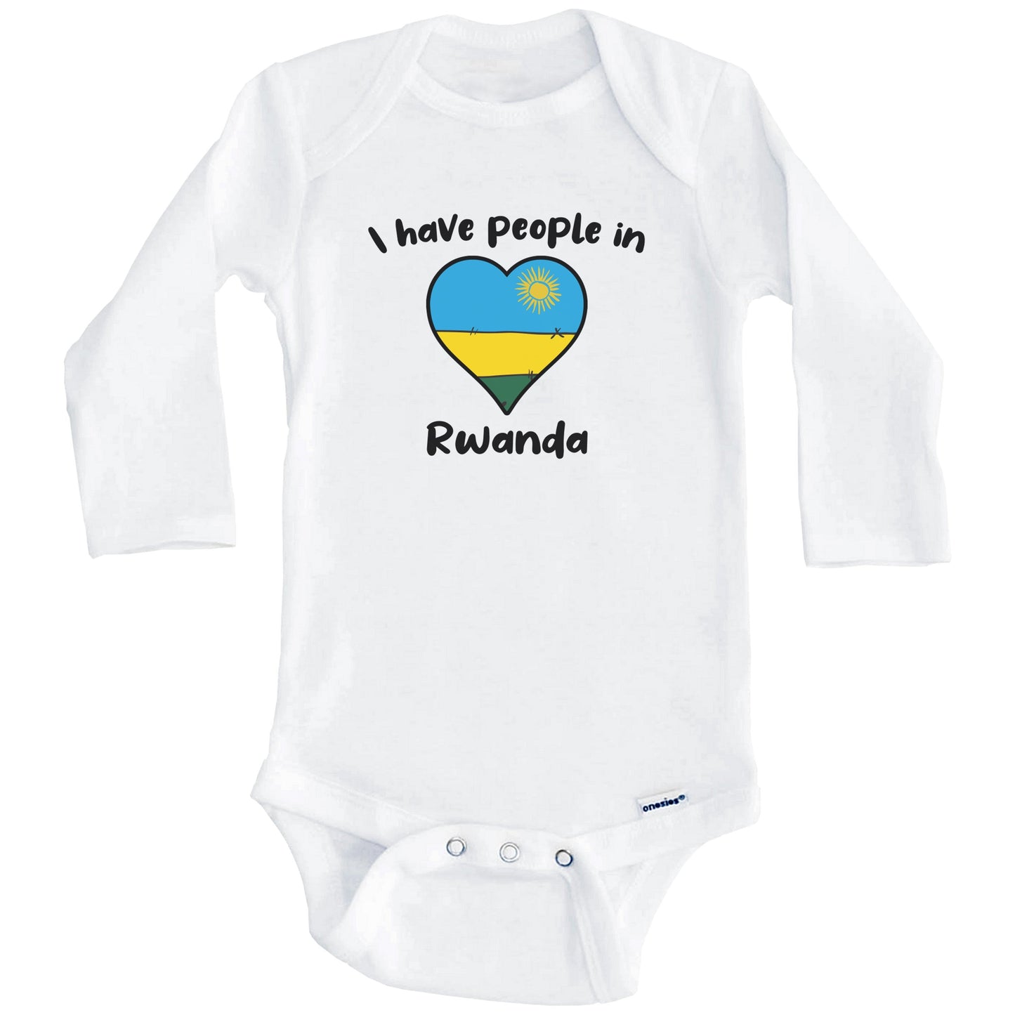 Rwandan Flag Heart I Have People In Rwanda Baby Bodysuit (Long Sleeves)