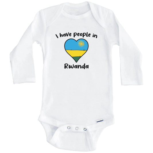 Rwandan Flag Heart I Have People In Rwanda Baby Bodysuit (Long Sleeves)