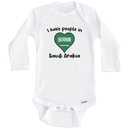 Saudi Flag Heart I Have People In Saudi Arabia Baby Bodysuit (Long Sleeves)