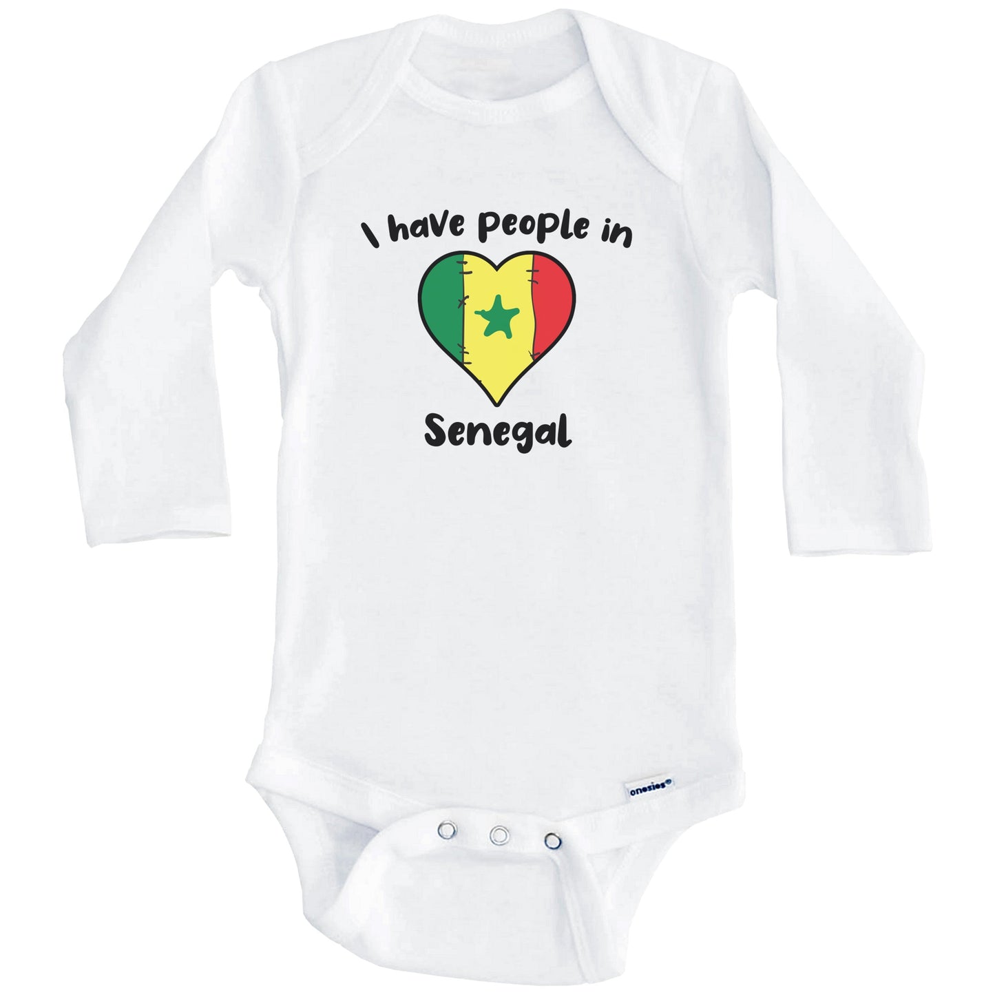 Senegalese Flag Heart I Have People In Senegal Baby Bodysuit (Long Sleeves)