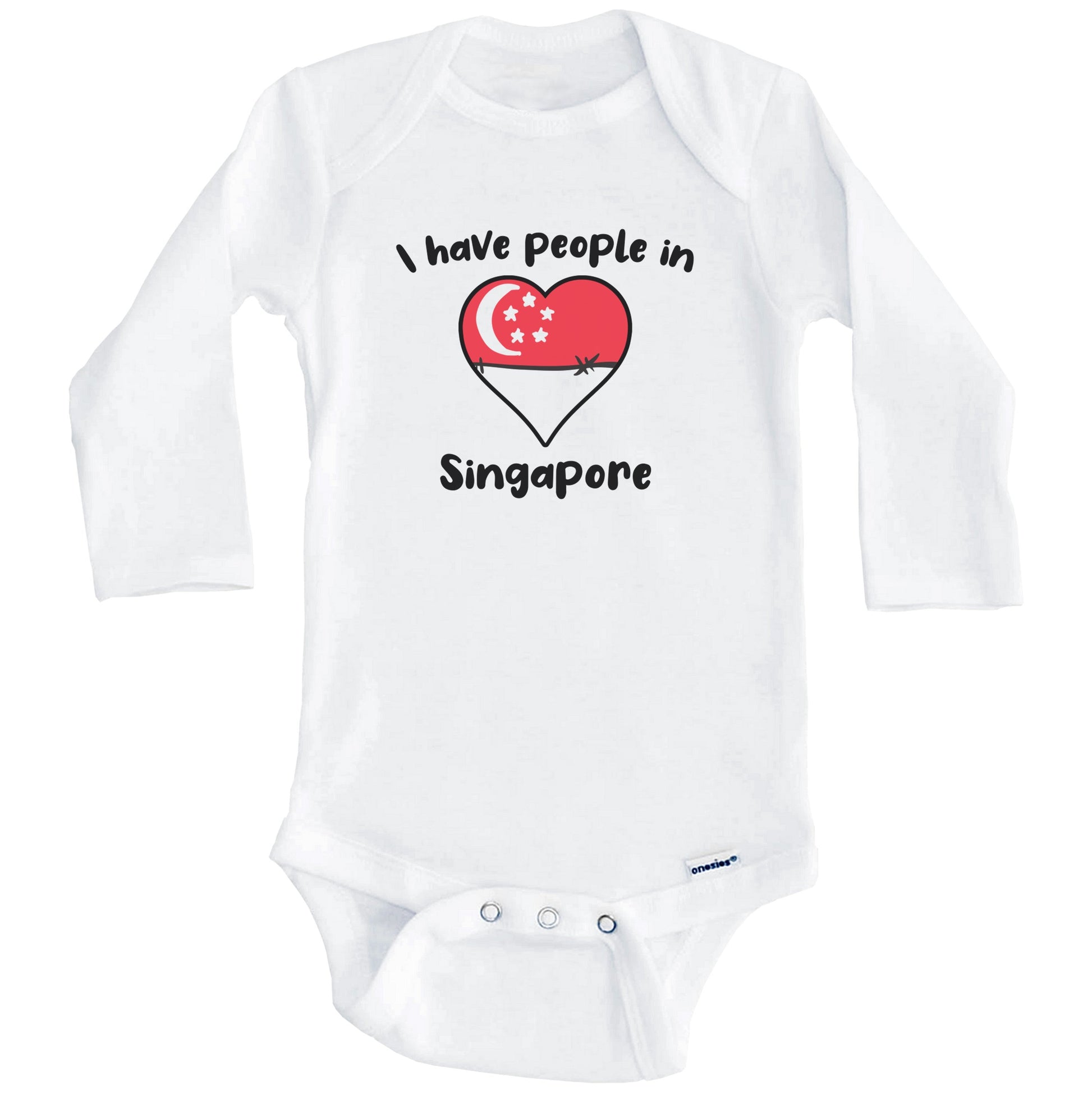 Singaporean Flag Heart I Have People In Singapore Baby Bodysuit (Long Sleeves)