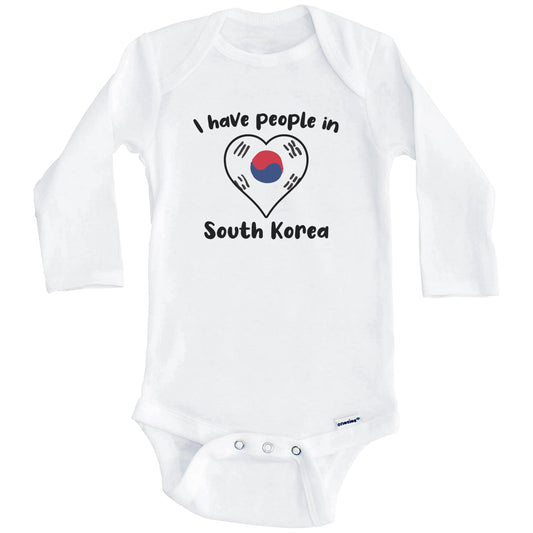 Korean Flag Heart I Have People In South Korea Baby Bodysuit (Long Sleeves)