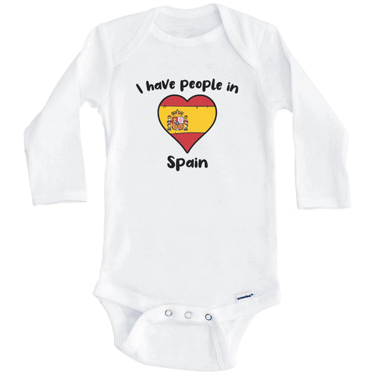 Spanish Flag Heart I Have People In Spain Baby Bodysuit (Long Sleeves)