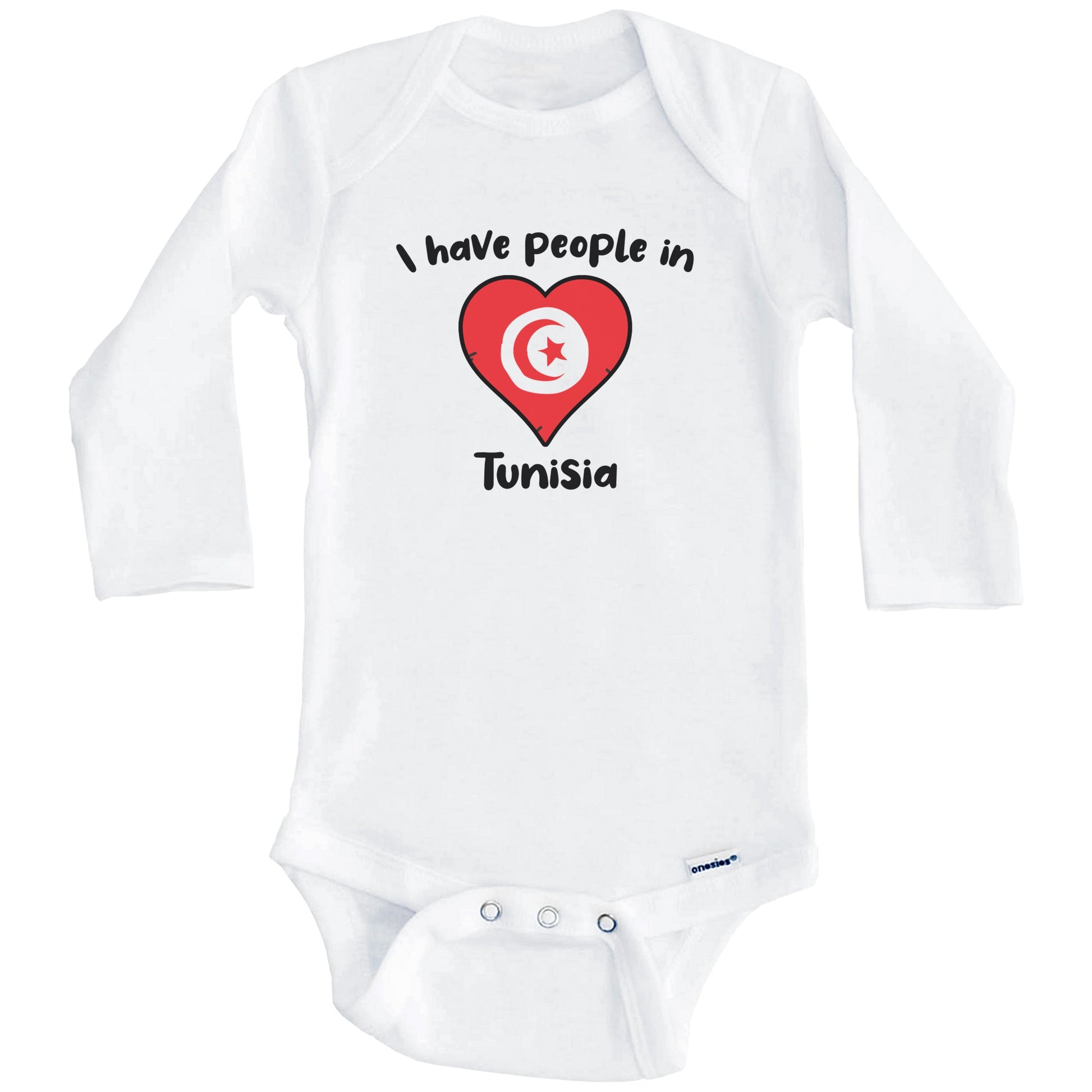 Tunisian Flag Heart I Have People In Tunisia Baby Bodysuit (Long Sleeves)