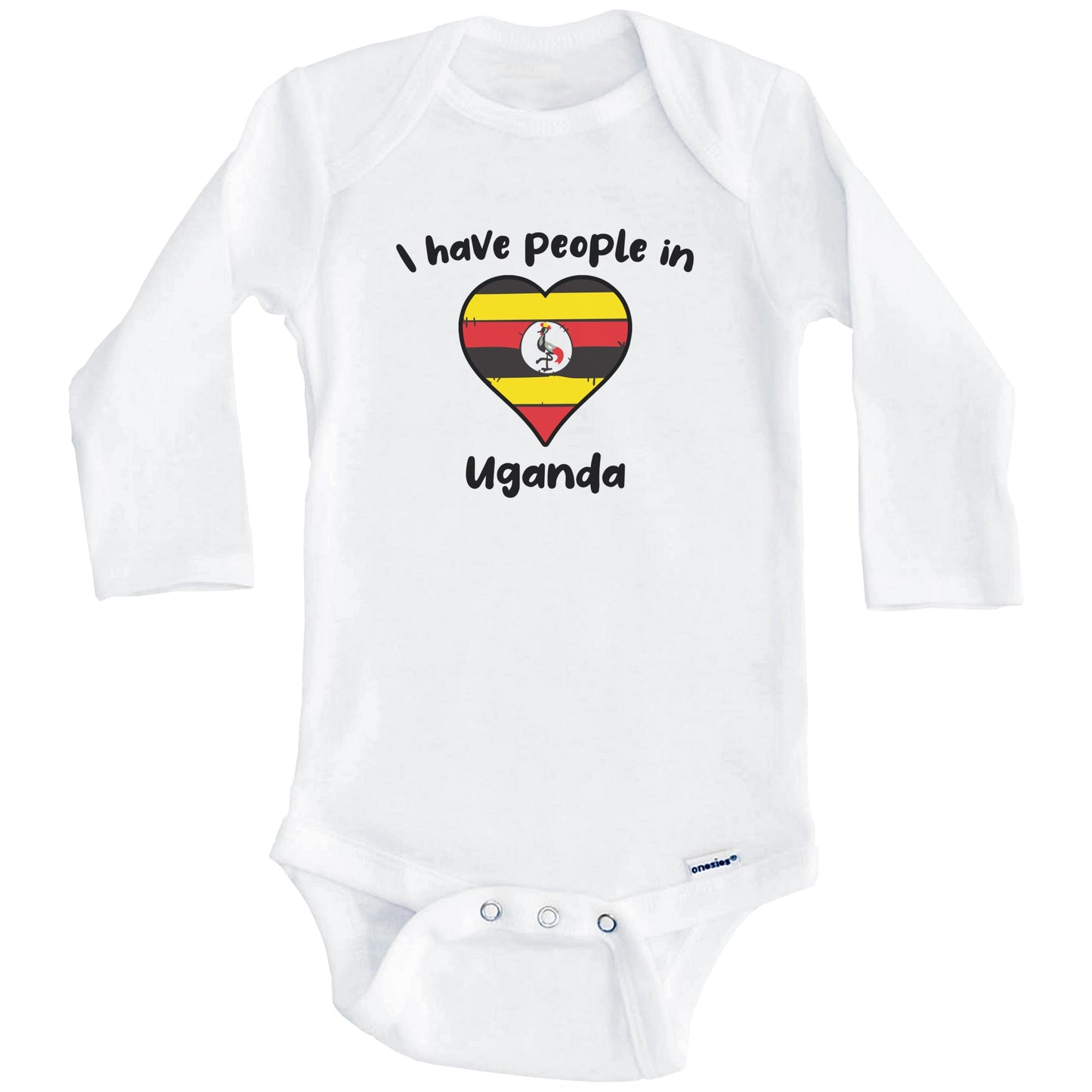 Ugandan Flag Heart I Have People In Uganda Baby Bodysuit (Long Sleeves)