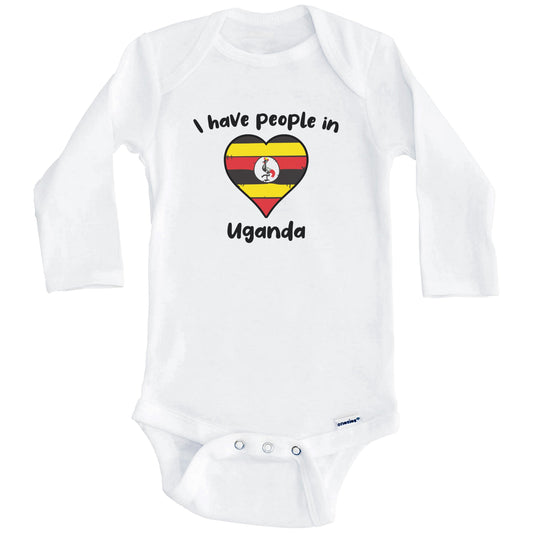 Ugandan Flag Heart I Have People In Uganda Baby Bodysuit (Long Sleeves)