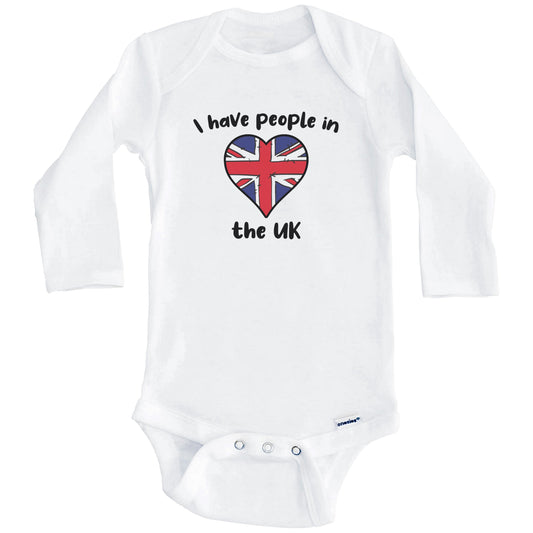 British Flag Heart I Have People In the UK Baby Bodysuit (Long Sleeves)