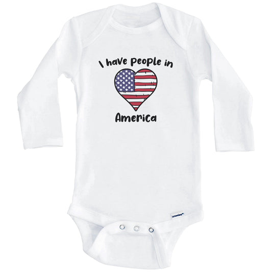 American Flag Heart I Have People In America Baby Bodysuit (Long Sleeves)