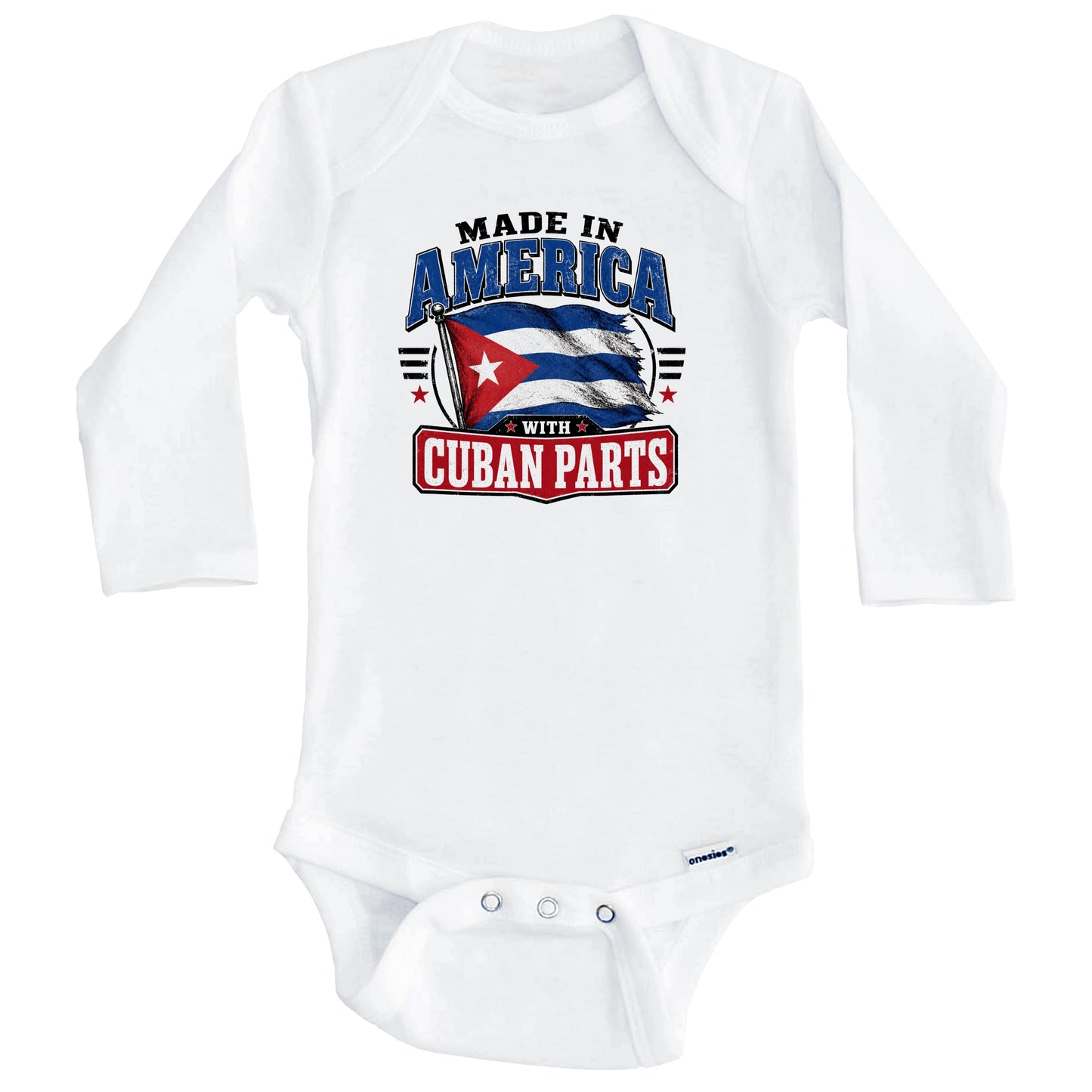 Made In America With Cuban Parts Cuba Flag Baby Bodysuit (Long Sleeves)