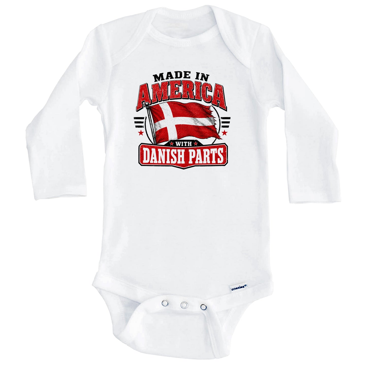 Made In America With Danish Parts Denmark Flag Baby Bodysuit (Long Sleeves)