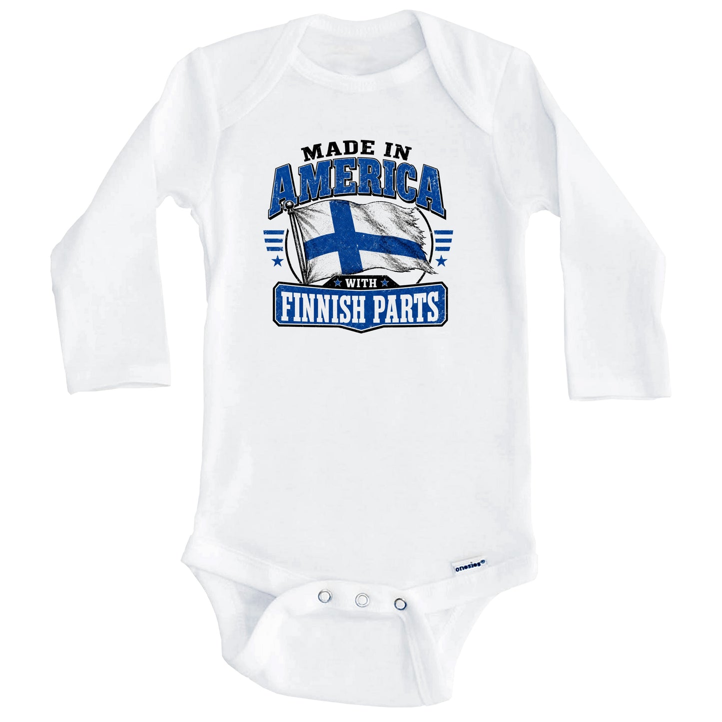 Made In America With Finnish Parts Finland Flag Baby Bodysuit (Long Sleeves)