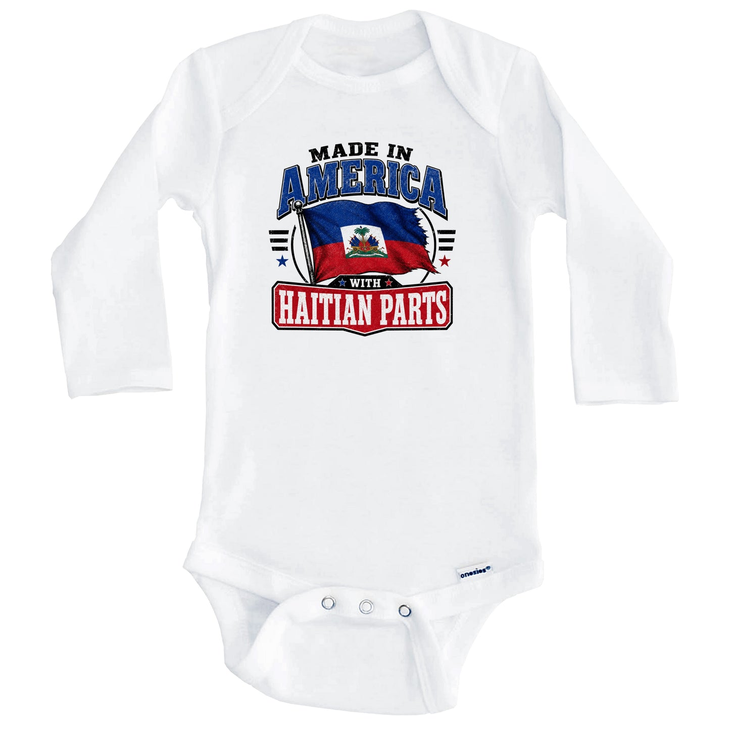 Made In America With Haitian Parts Haiti Flag Baby Bodysuit (Long Sleeves)