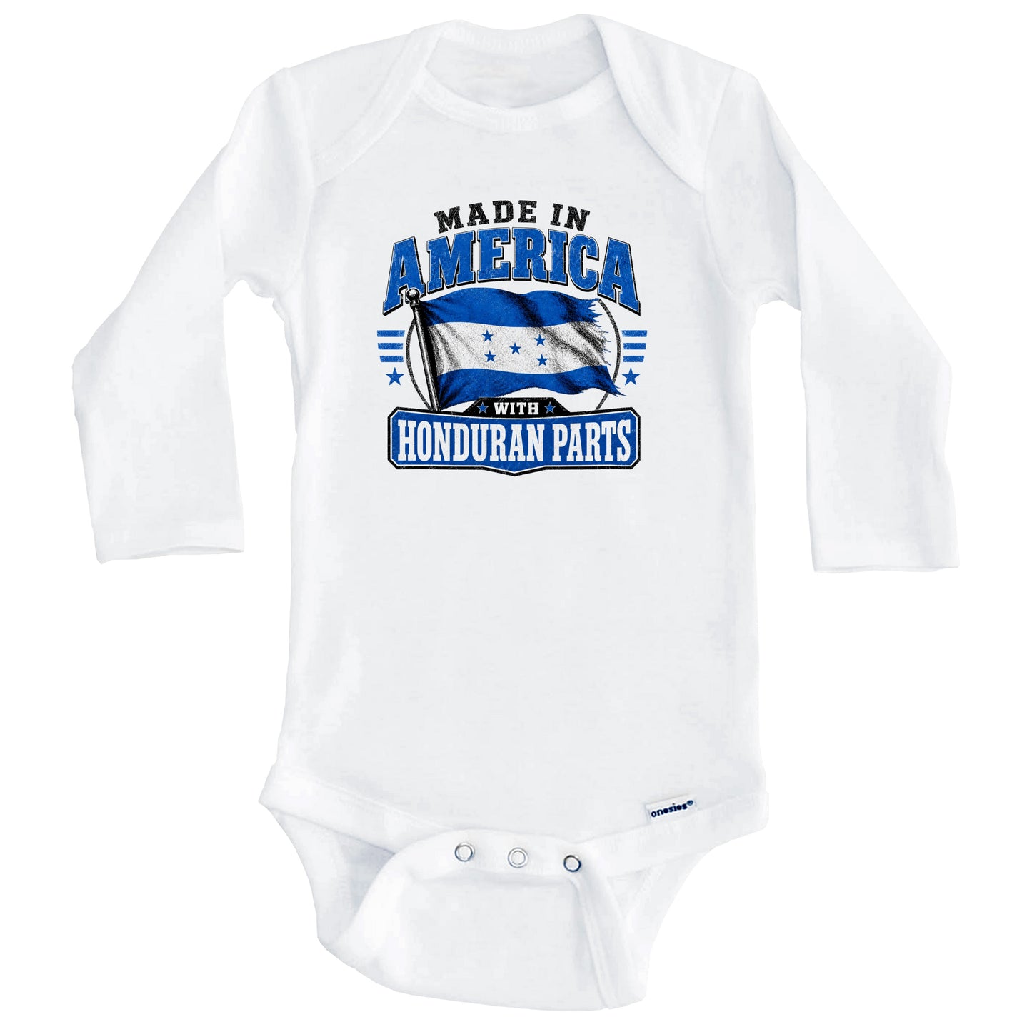 Made In America With Honduran Parts Honduras Flag Baby Bodysuit (Long Sleeves)