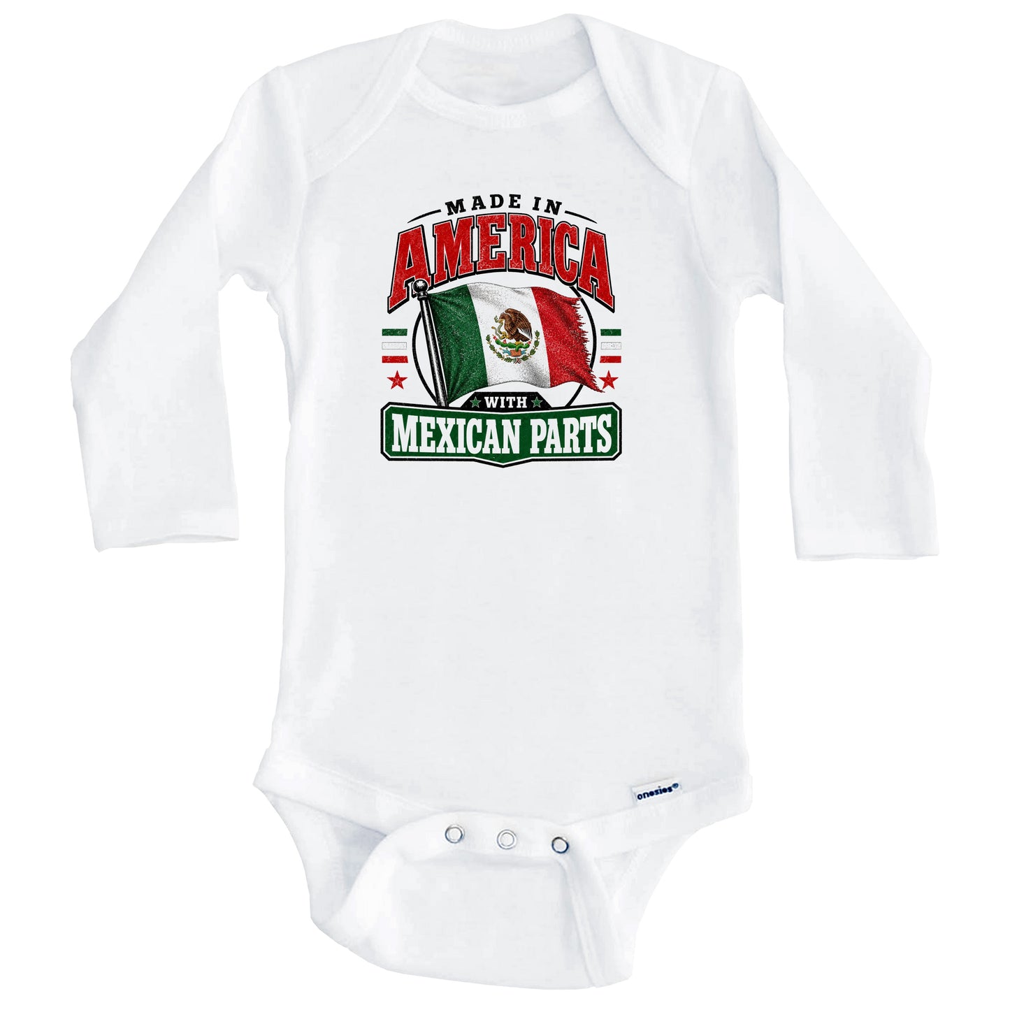 Made In America With Mexican Parts Mexico Flag Baby Bodysuit (Long Sleeves)