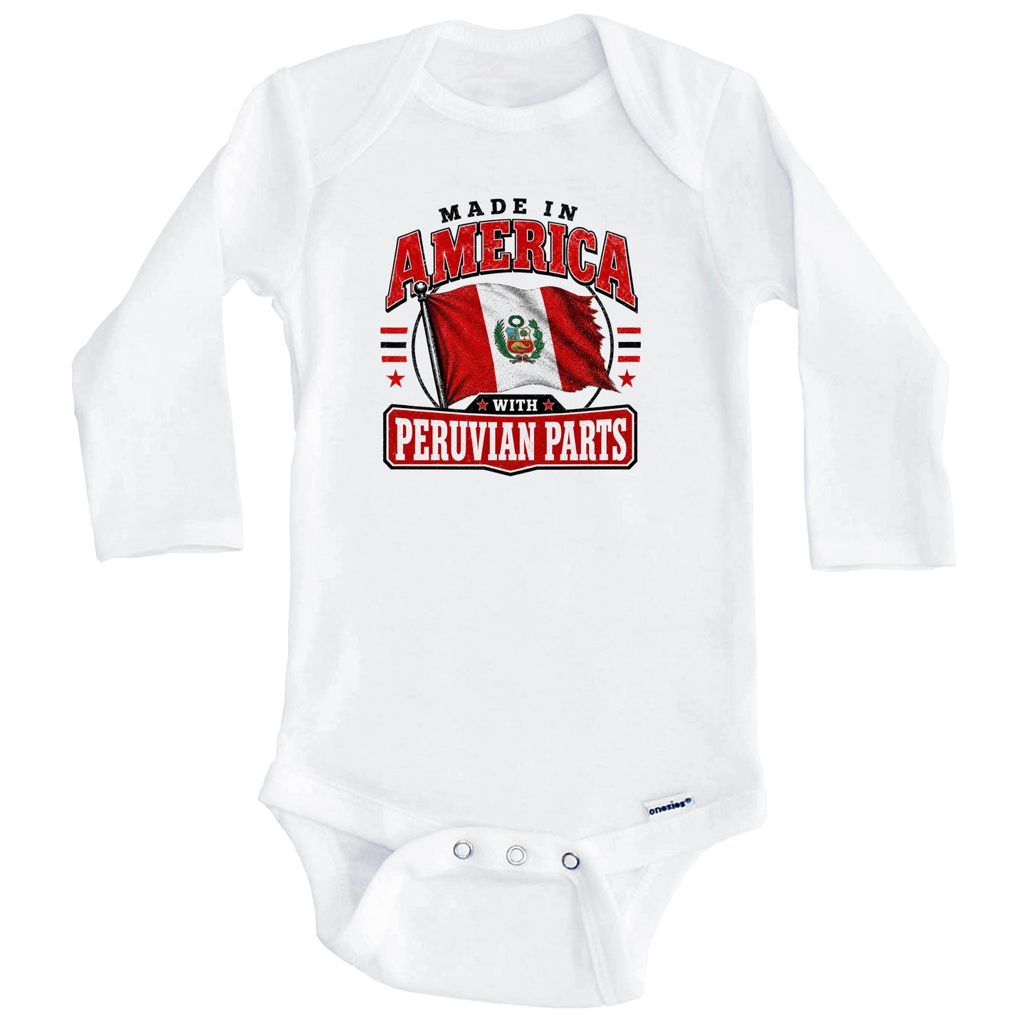Made In America With Peruvian Parts Peru Flag Baby Bodysuit (Long Sleeves)