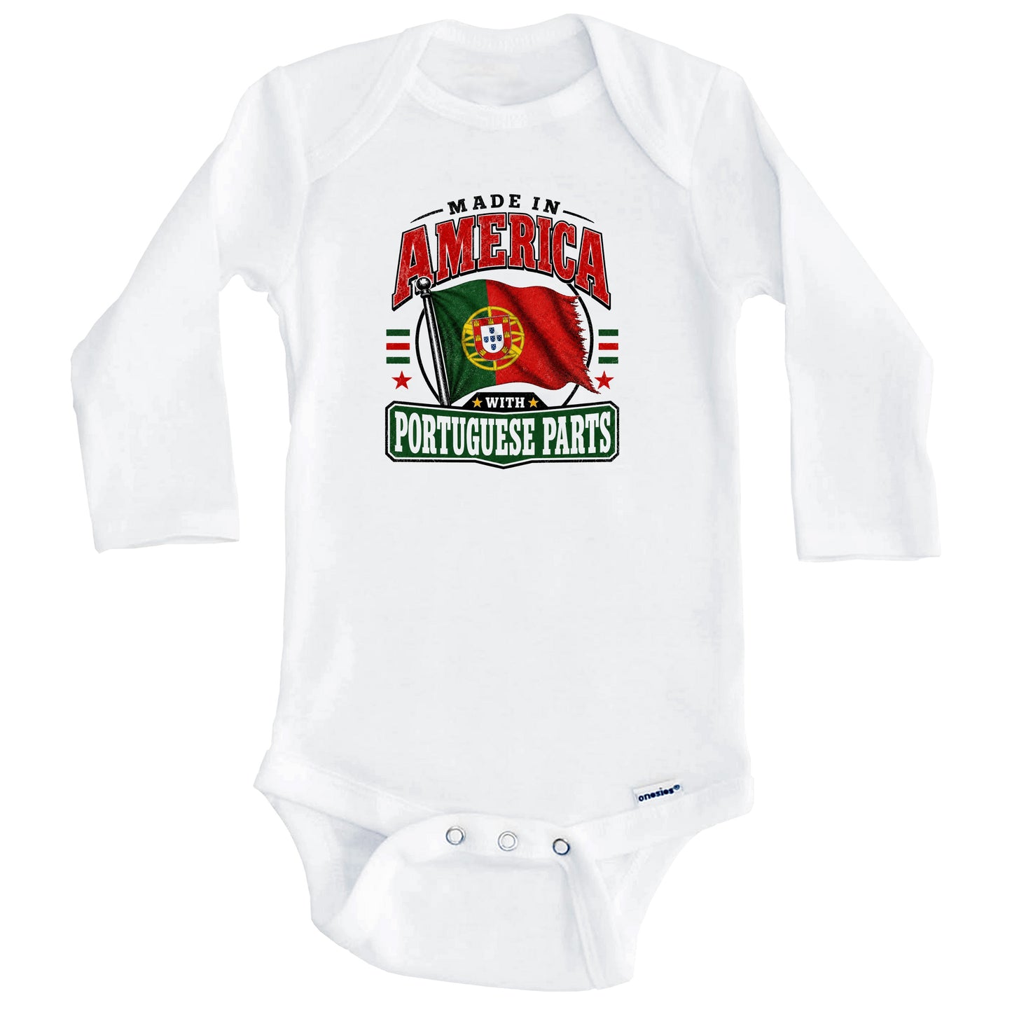 Made In America With Portuguese Parts Portugal Flag Baby Bodysuit (Long Sleeves)