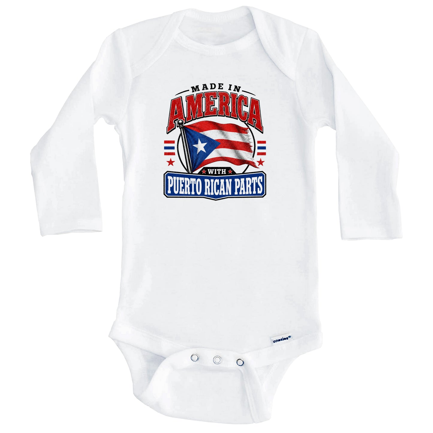 Made In America With Puerto Rican Parts Puerto Rico Flag Baby Bodysuit (Long Sleeves)