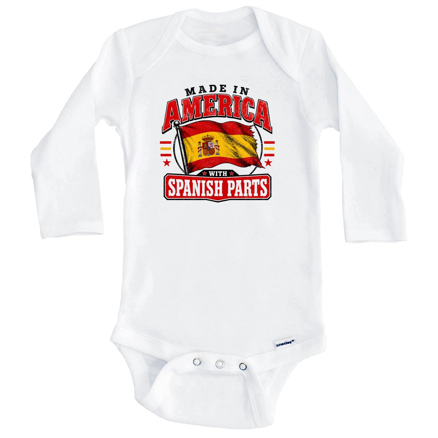 Made In America With Spanish Parts Spain Flag Baby Bodysuit (Long Sleeves)
