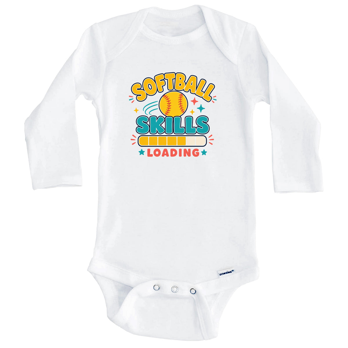 Softball Skills Loading Funny Sports Humor Baby Bodysuit (Long Sleeves)