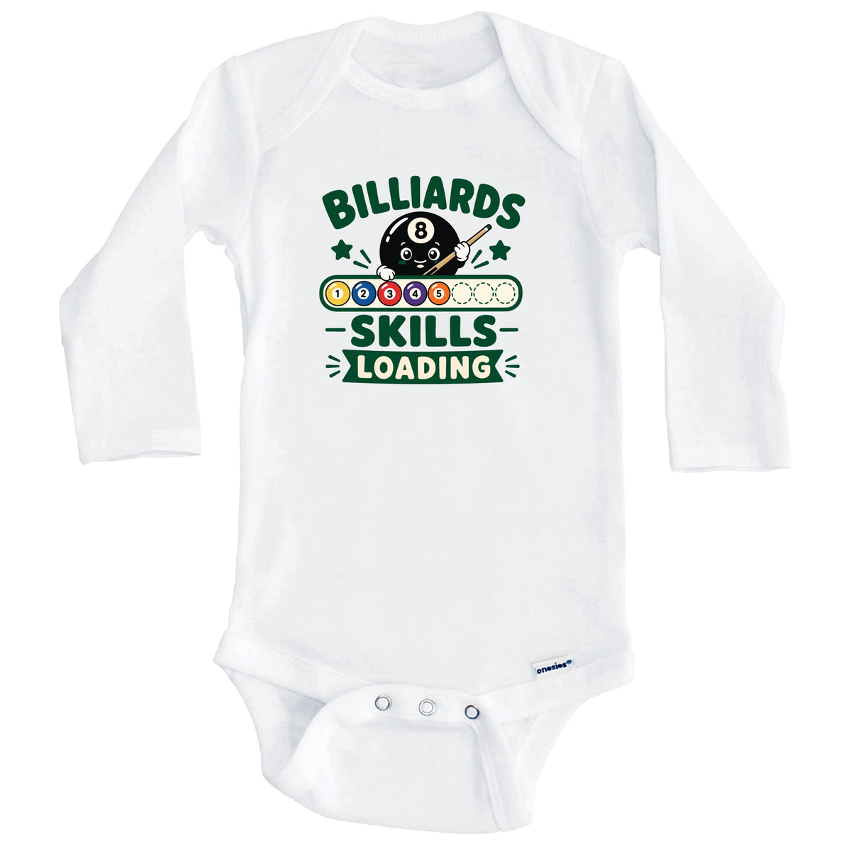 Billiards Skills Loading Funny Pool Player Humor Baby Bodysuit (Long Sleeves)