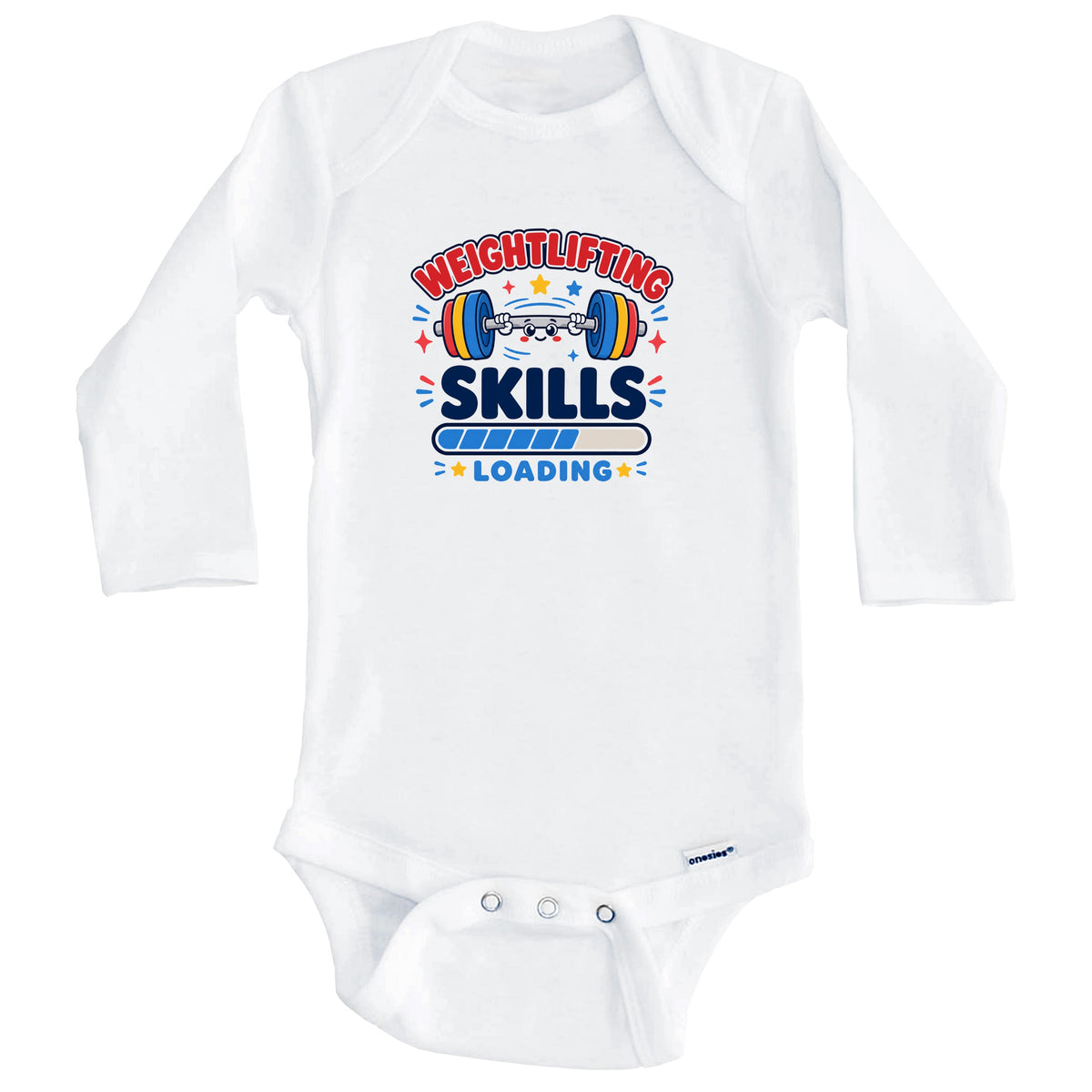 Weightlifting Skills Loading Funny Kettlebell Humor Baby Bodysuit (Long Sleeves)