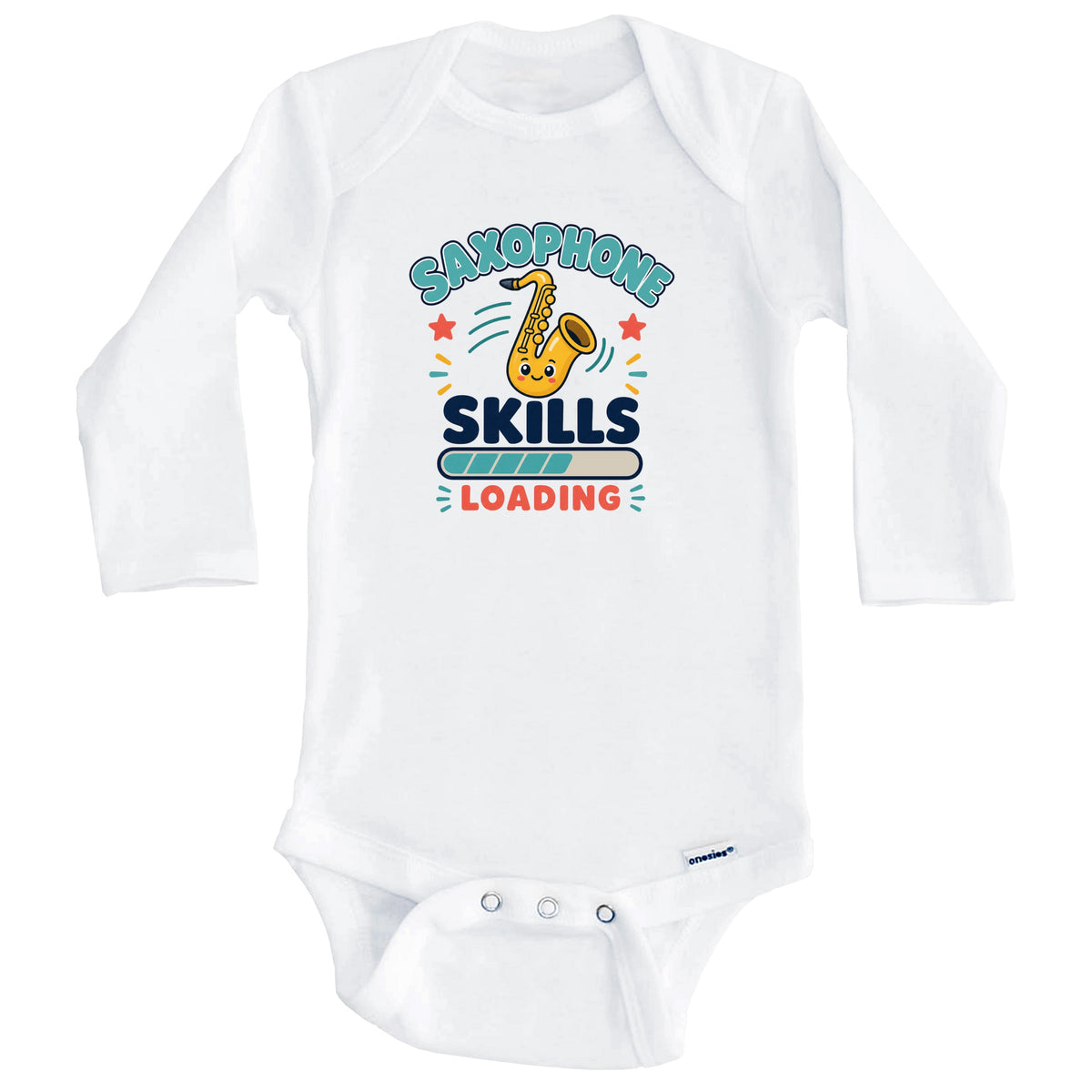 Saxophone Skills Loading Funny Musician Humor Baby Bodysuit (Long Sleeves)