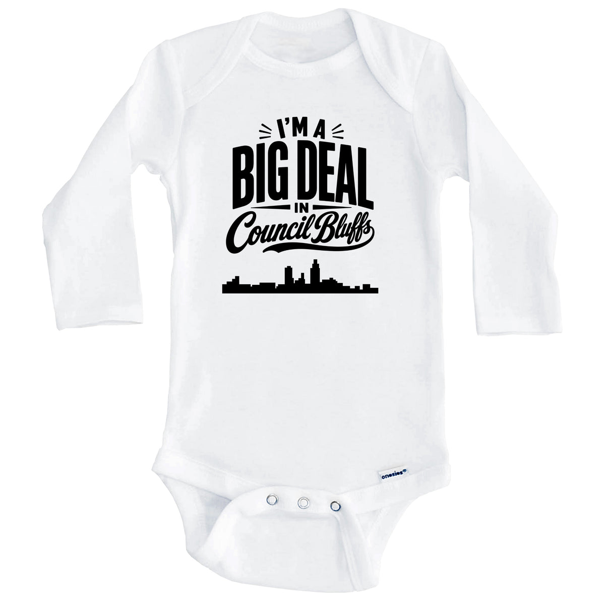 I'm A Big Deal In Council Bluffs Iowa Funny Skyline Baby Bodysuit (Long Sleeves)